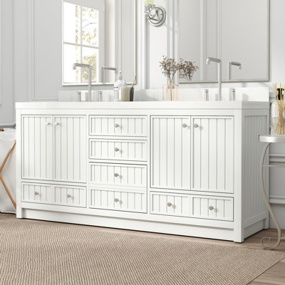 72" Freestanding Double Bathroom Vanity With Overflow & Quartz Top Fully Assembled Vanity With Cabinets And Drawers