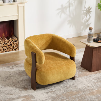 Fauteuil baquet moderne avec dossier arrondi incurvé, chaise d'appoint rembourrée avec structure en bois pour le salon, la chambre à coucher