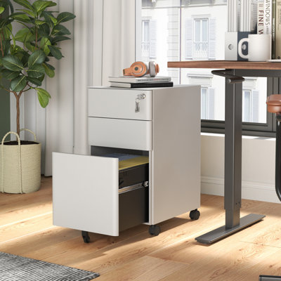 Fully Assembled 3-Drawer Mobile File Cabinet with Locking Drawers & Wheels for Office Organization, Wheel requires assembly by Inbox Zero