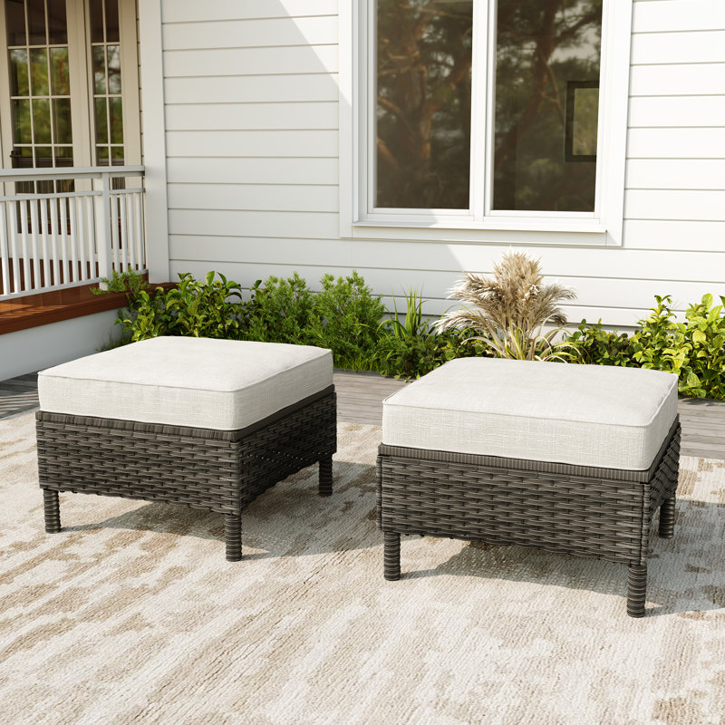Mapleview Upholstery Ottoman (Set of Two), Beige, Grey