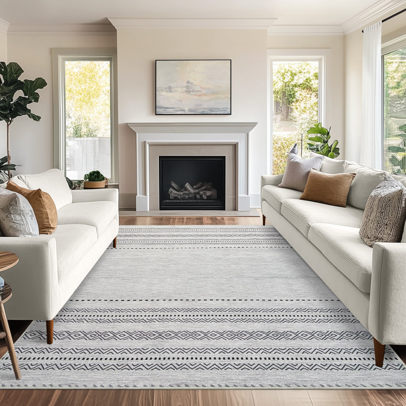 Redenhalk Area Rug Soft Ultra Thin Machine Washable Rugs Non-Slip Neutral Modern Geometric Indoor Floor Carpet