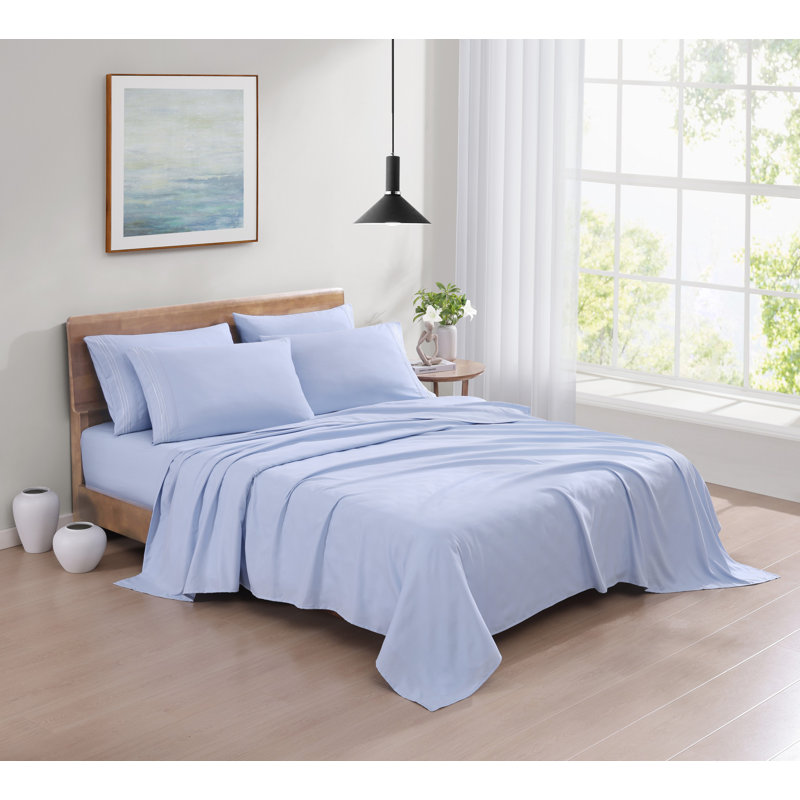 Ensemble de draps 6 pièces, Bleu, Couvre-lit / courtepointe double