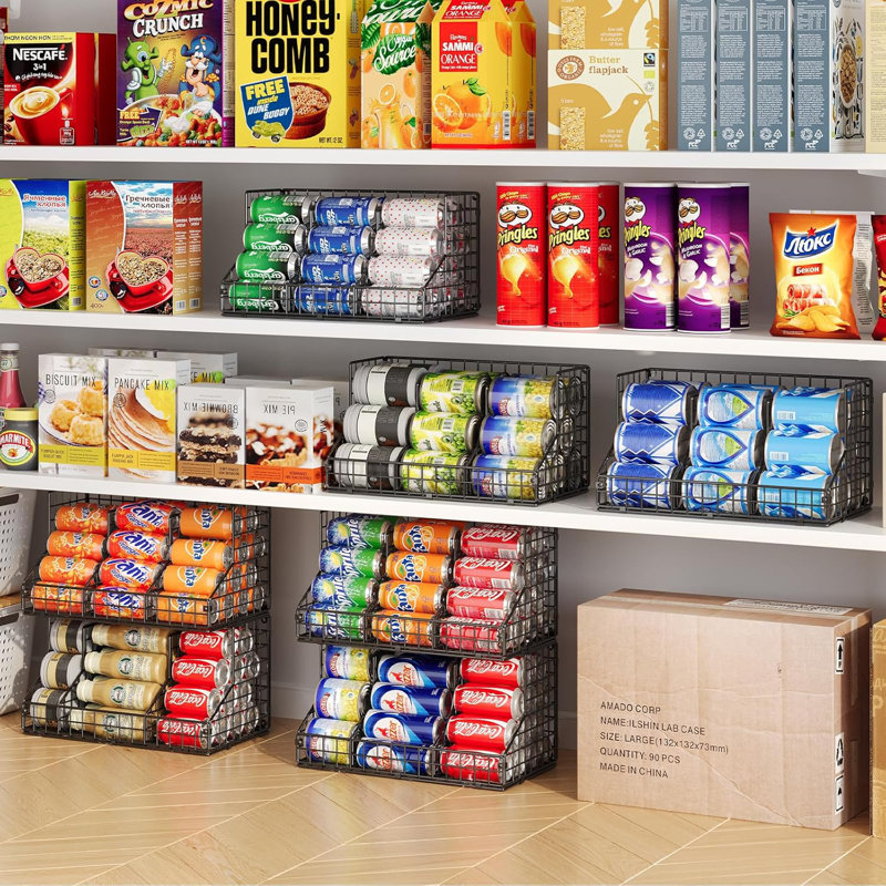 2-in-1 Stackable Can Organizer with Adjustable Dividers – Wall Mount & Cabinet Storage Rack for Pantry, Kitchen, Office