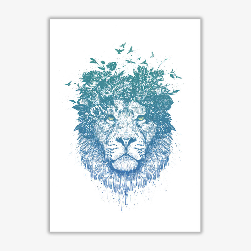 Floral Turquoise Lion by Mercedes Lopes Charro - Print, No Frame, 29.7 cm H x 21 cm W x 1 cm D
