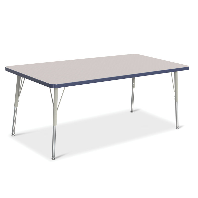 Table rectangulaire Berries, 30 po x 60 po, Gris et bleu marine, Pieds standards pour adultes 24 po - 31 po