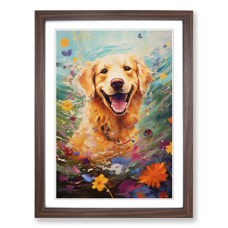 Golden Retriever Impressionism No.2 - Single Picture Frame Print on Wood