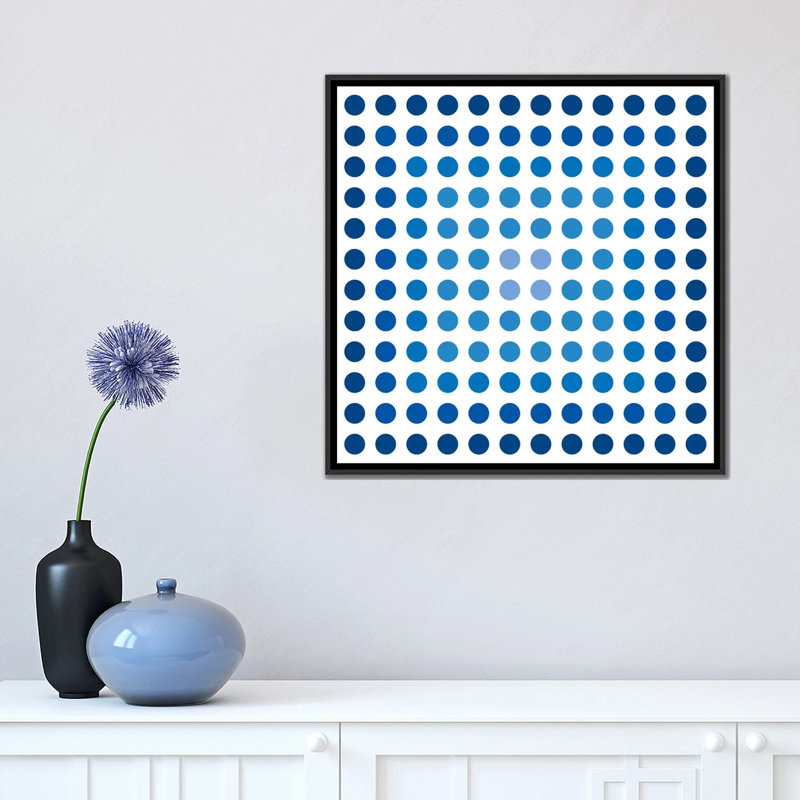 «Albree Modern Faded Navy Dots», reproduction sur toile tendue, H 37 po x l 37 po x P 1,5 po, Toile avec cadre flottant noir