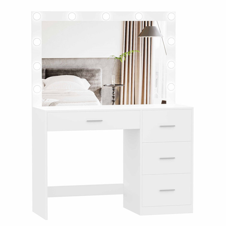 Latitude Run® Jedidiah Makeup Vanity Table with Lights, Vanity Desk with  Mirror, 4 Drawers, Dressing Table, White & Reviews