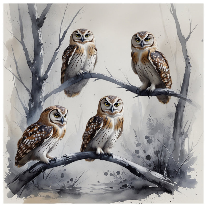 Rideaux de douche Four Owls On Branch, L 70 po x H 93 po