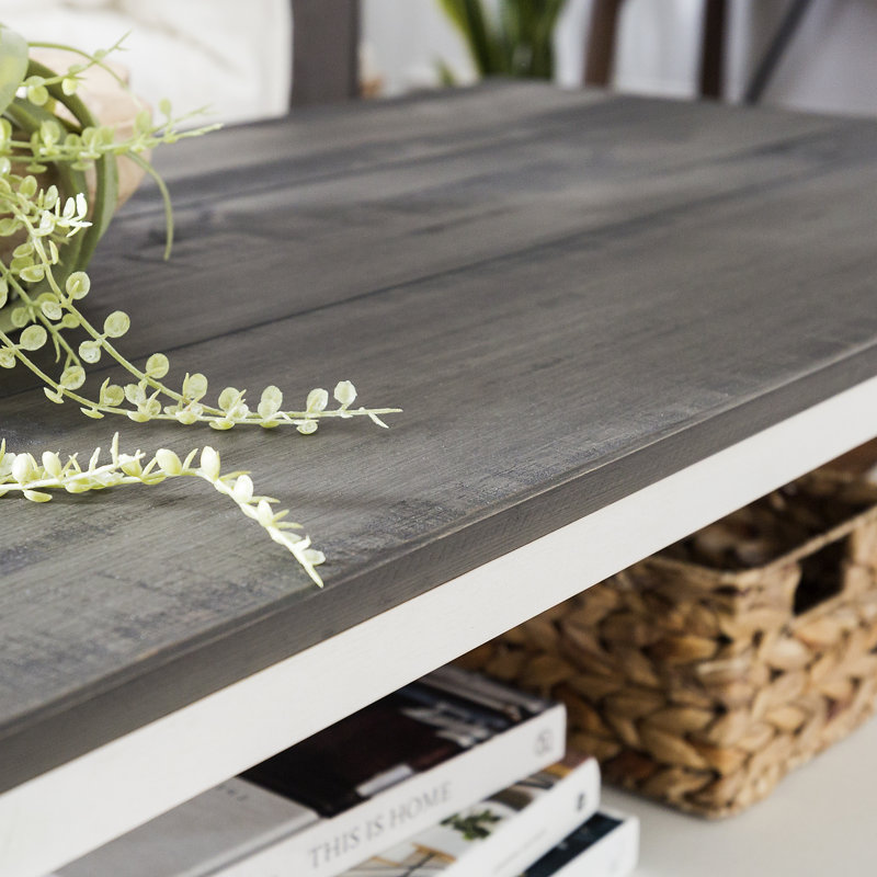 Table basse bicolore à cadre en V avec tablette de rangement inférieure, Gris, Blanc