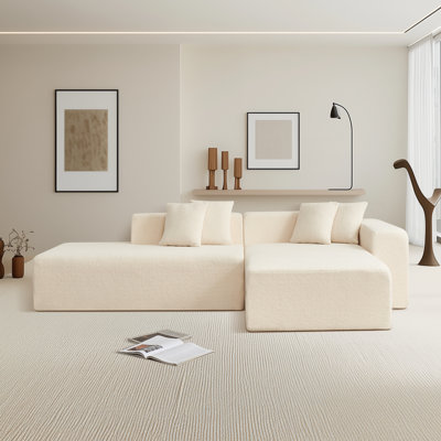 Boneless 106''W Sherpa 5-Seater L-Shape Sectional Sofa Modular Corner Couch With Chaise Lounge & 4 Pillows