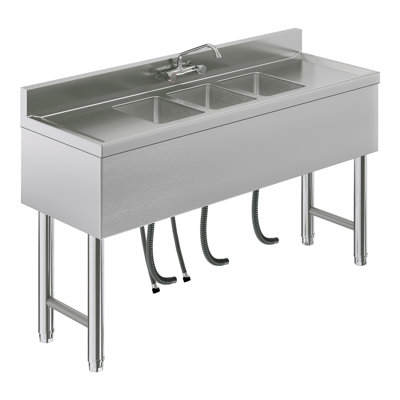 Amerlife 60" W X 18.5" D Stainless Steel Commercial 3-compartment Freestanding Utility Sink With Double Drainboards
