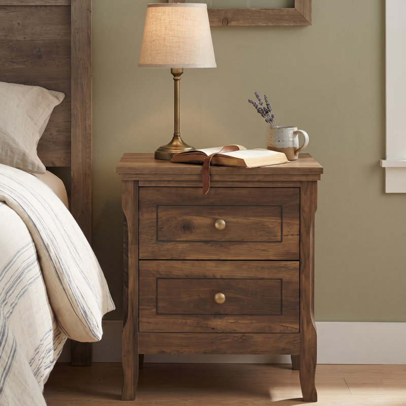  Porter 2 Drawer Wood Nightstand, Bedside Table with Storage Drawers, Compact Night Stand for Bedroom, End Table or Side Table for Living Room, 15.7" D x 18.9" W x 22" H