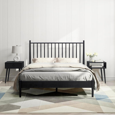 Inno Solid Wood Bed Frame with Spindle Headboard and Silent Slats, 1000 lb Capacity