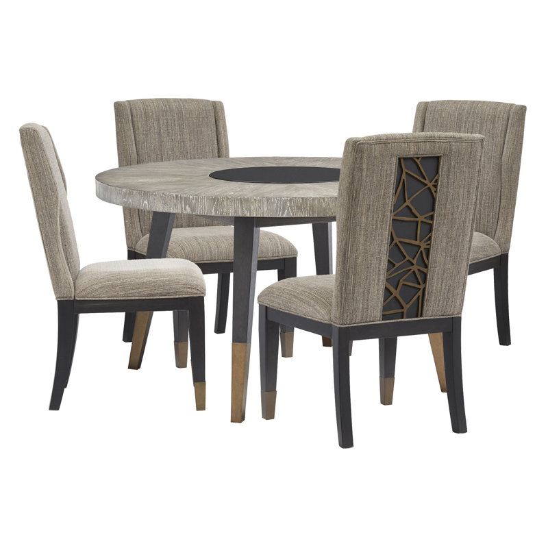 Round Dining Table With 4 Host Chairs, Gray, 5 Pieces: Table, 4 Chairs, Brown/Beige