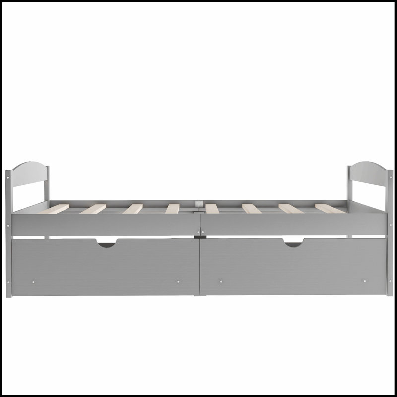 Lit plateforme simple avec deux tiroirs spacieux pour un rangement amélioré et une esthétique moderne, Gris