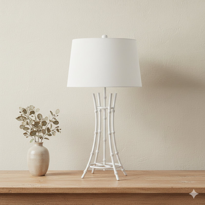 Lampe de table moderne de 29,25 pouces avec une structure en métal inspirée du bambou, dans une finition argentée satinée
