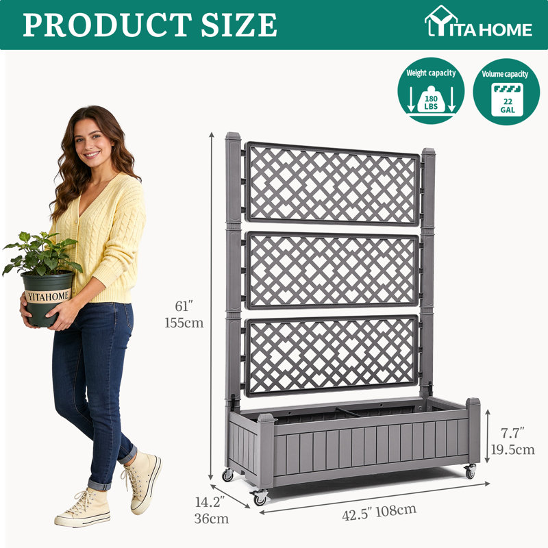 Planter Box With Trellis, Grey