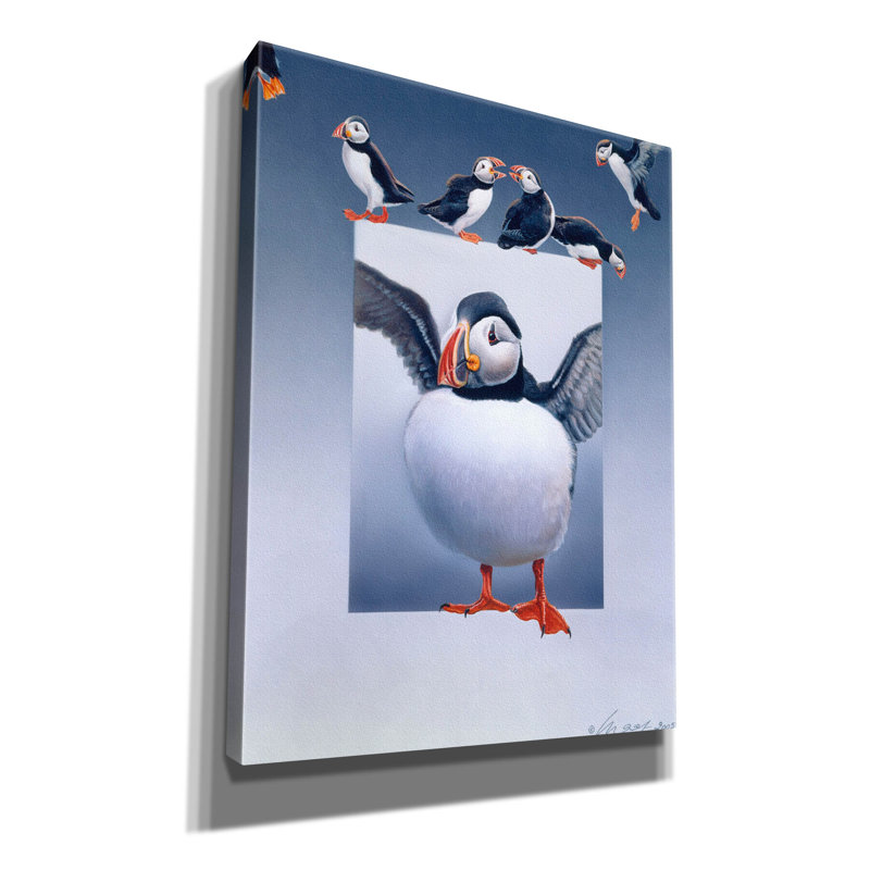 «Puffins» par Harro Maass, art mural sur toile, L 12 po x H 16 po x P 0,75 po
