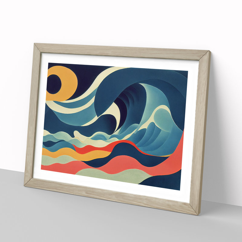 Abstract Ocean Wave Vol.1 - Framed Print, 34cm H x 46cm W x 2cm D, Oak