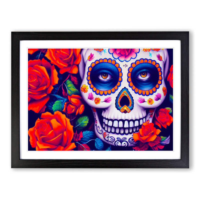 XH1022-4339X Glowing Floral Sugar Skull - Single Picture Frame Print