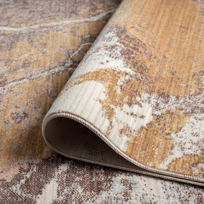 Kilanemos Abstract Area Rug in Beige/Gold, Rectangle 2' x 3'