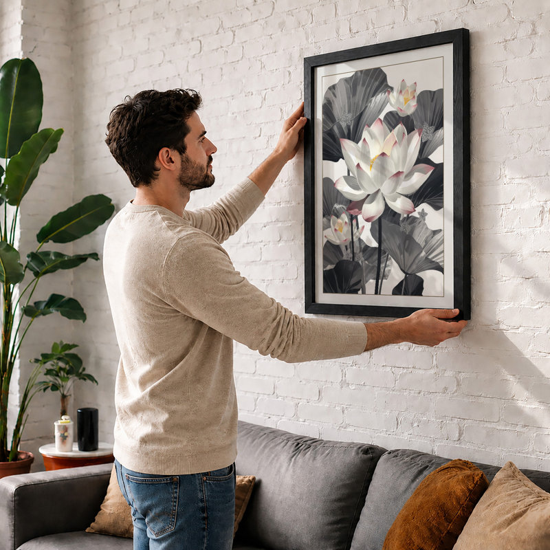 Luminous Lotus Botanical - Framed Print, A1 - 84.1 x 59.4 cm, Oak