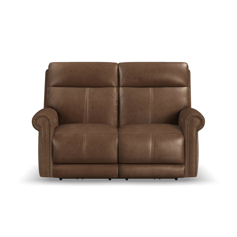 Sterling Power Reclining Loveseat With Power Headrests & Lumbar, Brown Genuine Leather