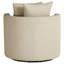 Fauteuil pivotant capitonné de couleur camel, offrant un mouvement fluide et un confort optimal dans les aires de vie principales. Fauteuil d'appoint couleur chameau, avec ressorts ensachés et accoudoirs hauts pour les espaces restreints.