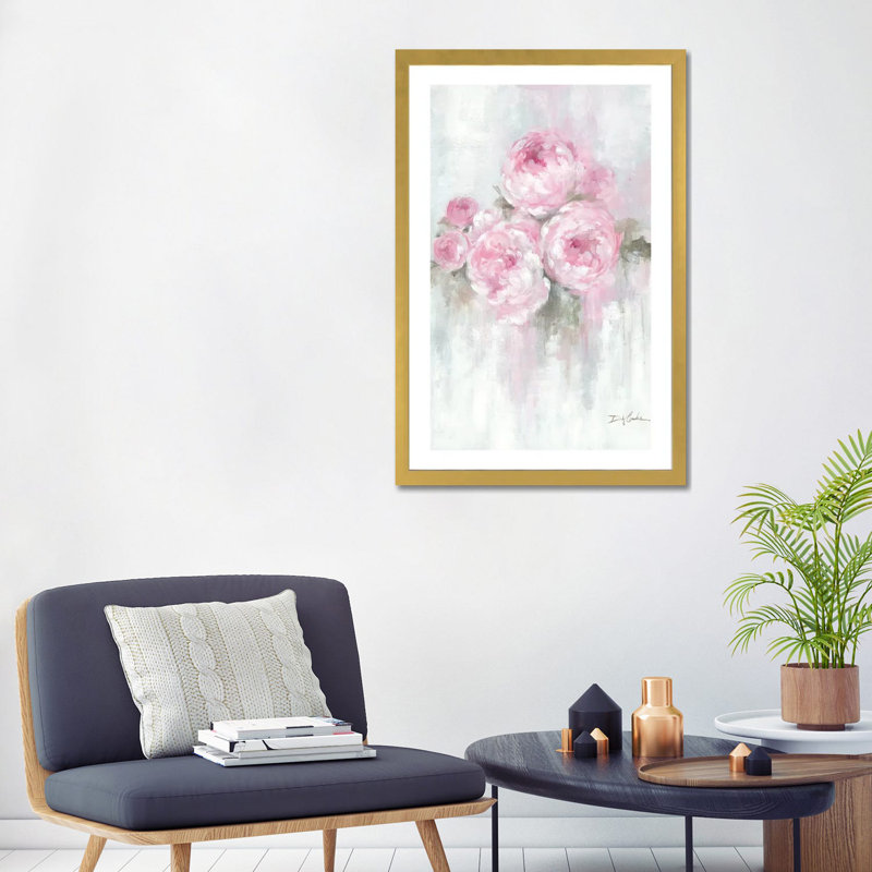 Reproduction d’art « A Pink Noël » par Debi coules, H 32 po x l 24 po x P 1 po, Papier encadré doré, Blanc