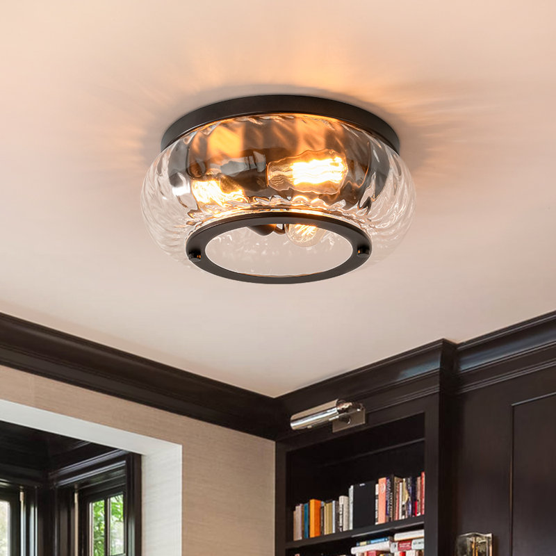 3 - Light Clear Water Ripped Glass Bowl Flush Mount