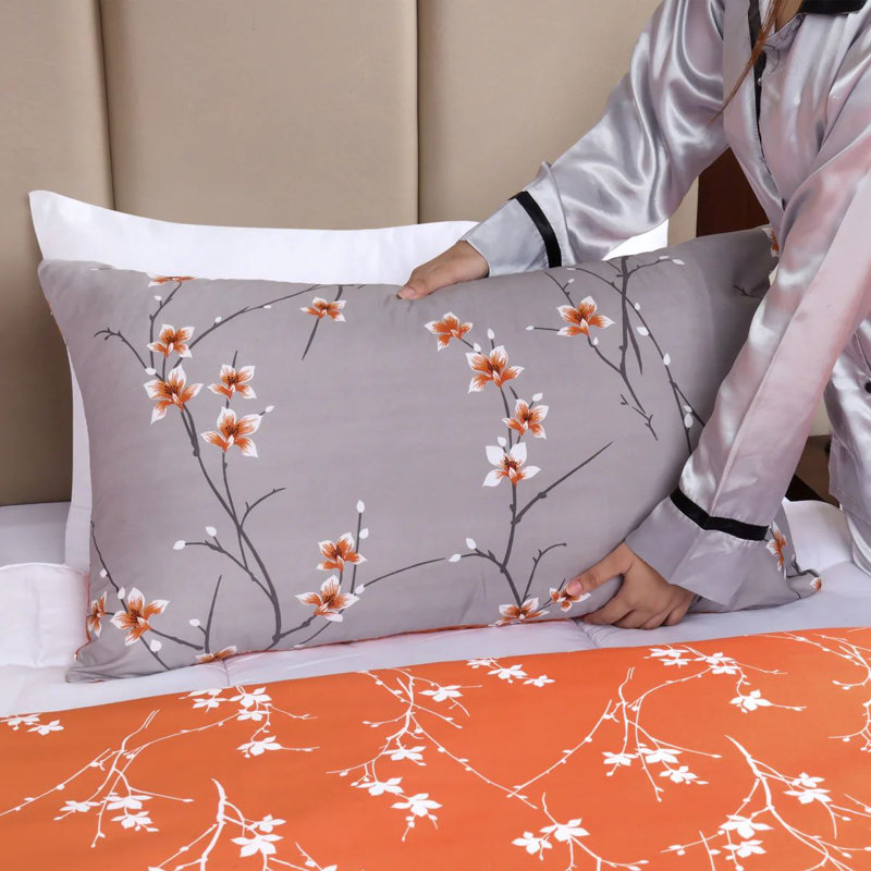250TC Brushed Microfiber Duvet Cover Set with Pillowcases (3 in 1), Rust/Grey Floral