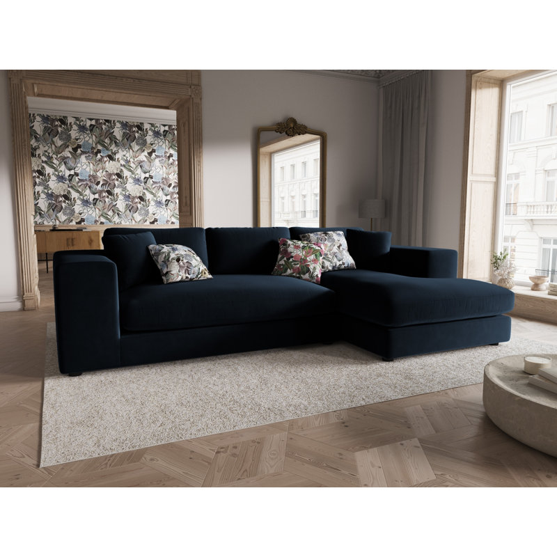 Micadoni Upholstered Corner Sofa, Royal Blue, Right Hand Facing