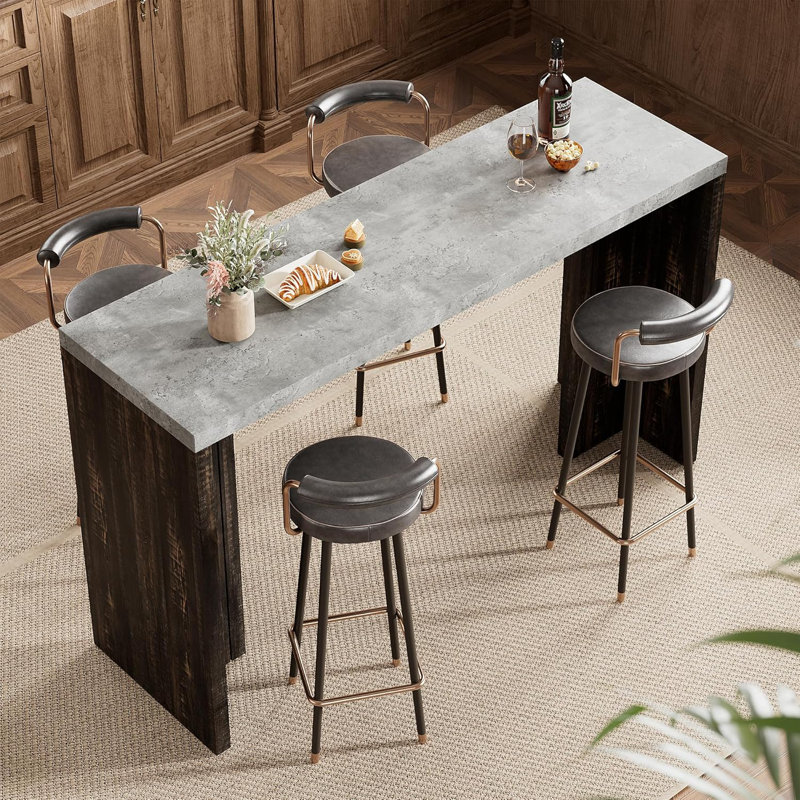 Bar 55 po de long à hauteur de comptoir pour 4 à 6 personnes avec plateau de table très épais, table basse rectangulaire pour la cuisine, la salle à manger et le salon