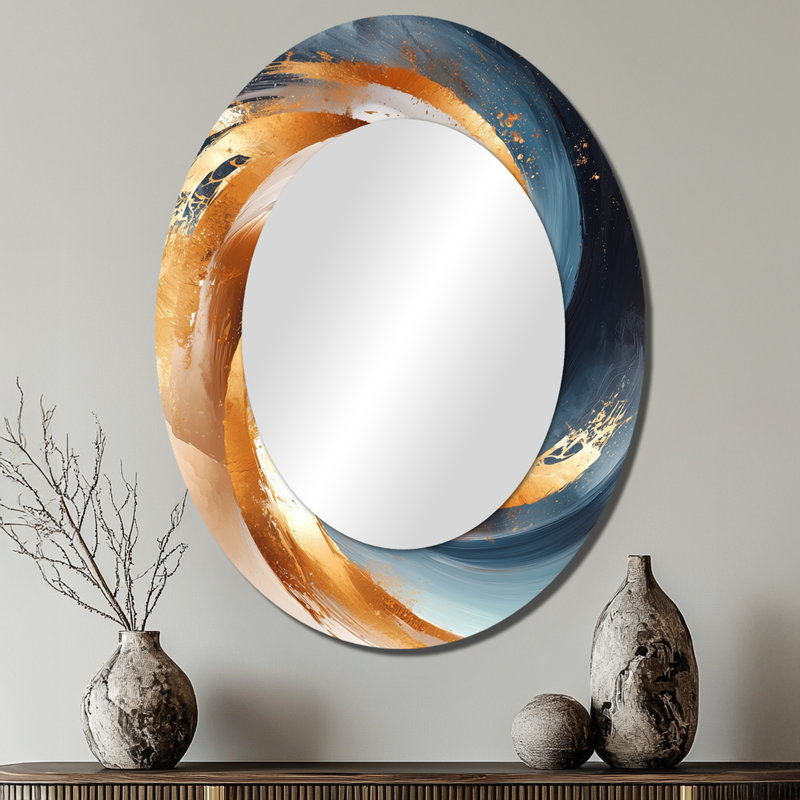 Miroir mural moderne bleu et doré Vortex I, 40 po x 30 po