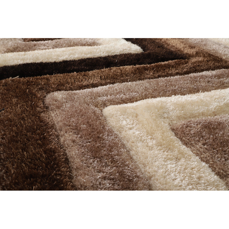 Tapis brun / beige à poils longs Corey-Leigh, Rectangle 5 pi x 7 pi