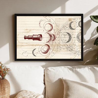 Art mural sur toile noir encadré pour le salon, la chambre à coucher, le bureau ou le vestibule - Décoration murale décorative avec diagramme astronomique