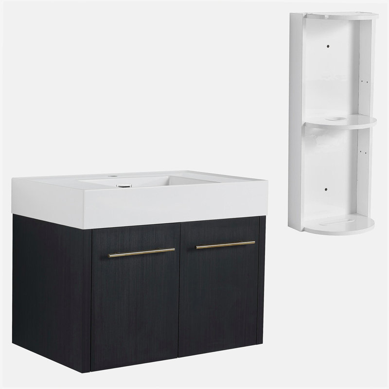 Meuble-lavabo mural 30 po avec lavabo et support de rangement, lavabo en résine à rebords épais, ensemble KD