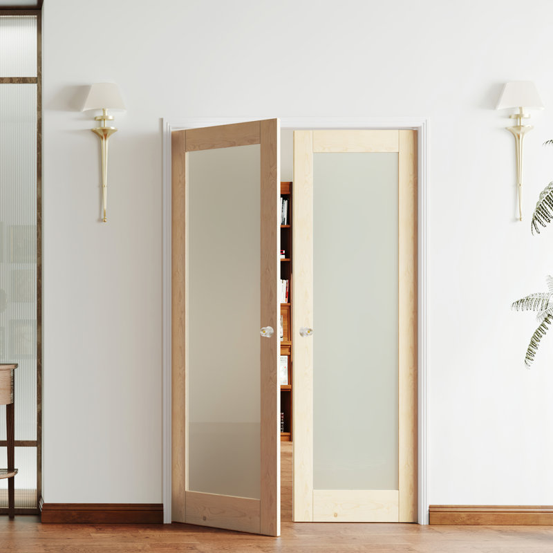 Double Pantry Doors With Frosted Glass – 1-Lite Interior MDF French Door Set With Sliver Knobs, 80" H x 56" W