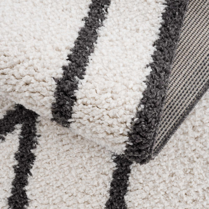 Rectangle Danicka Abstract Machine Woven Polyester Area Rug in White/Black, Rectangle 2' x 3'