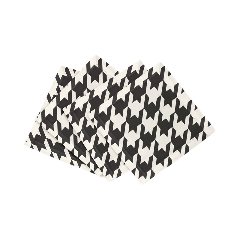 Houndstooth Cotton Sateen Cocktail Napkins, Black/White