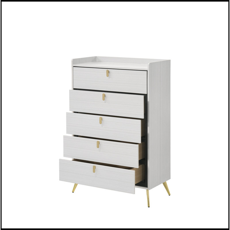 White 5-Drawer Chest With Pull Handles