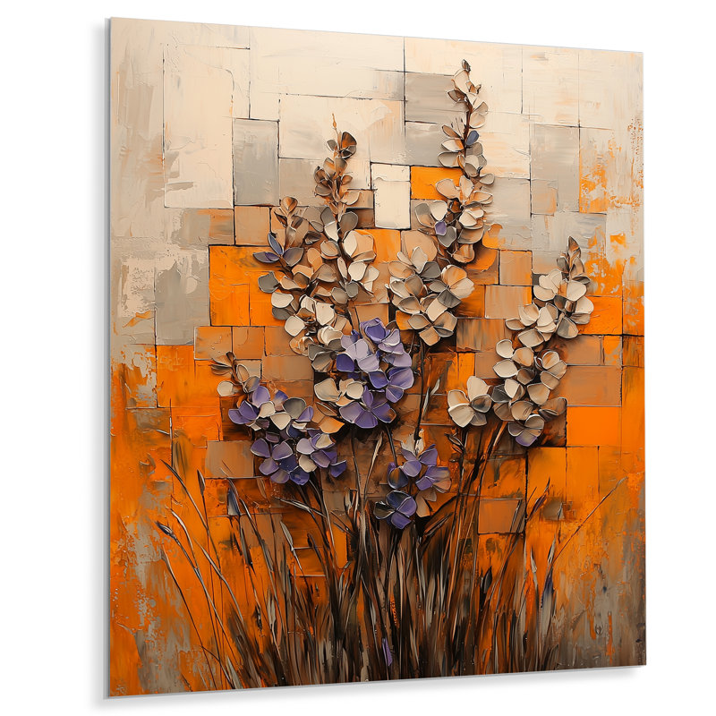 «Blooming Autumn Rhododendron Geometric Horizon II», art mural en métal rhododendron, H 40 po x l 30 po