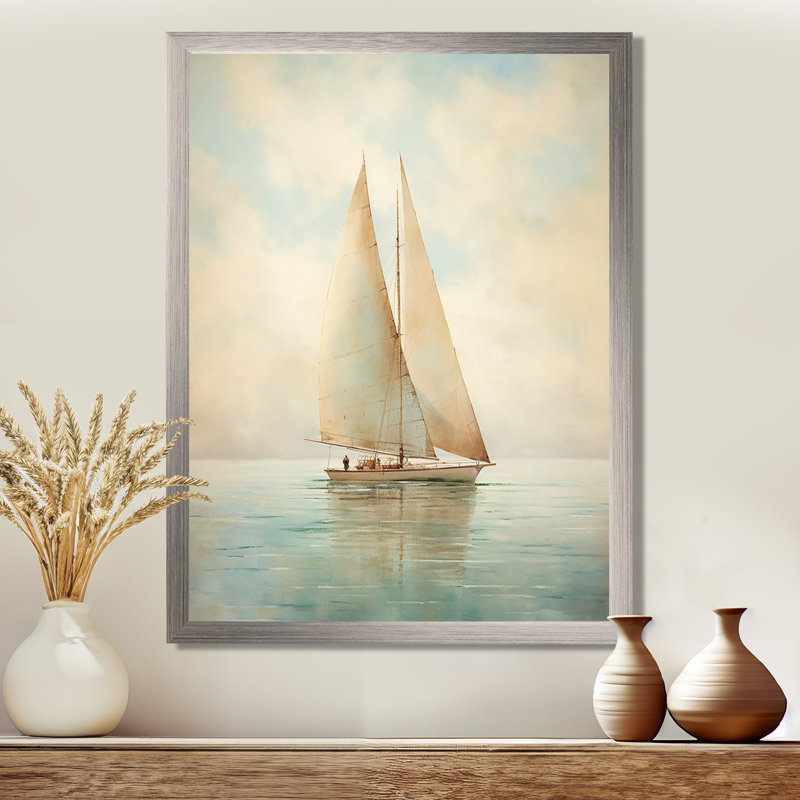 Voilier «Whispering Breezes II» - Bateau à voile, art mural, H 32 po x l 16 po, Reproduction avec cadre flottant, Brun