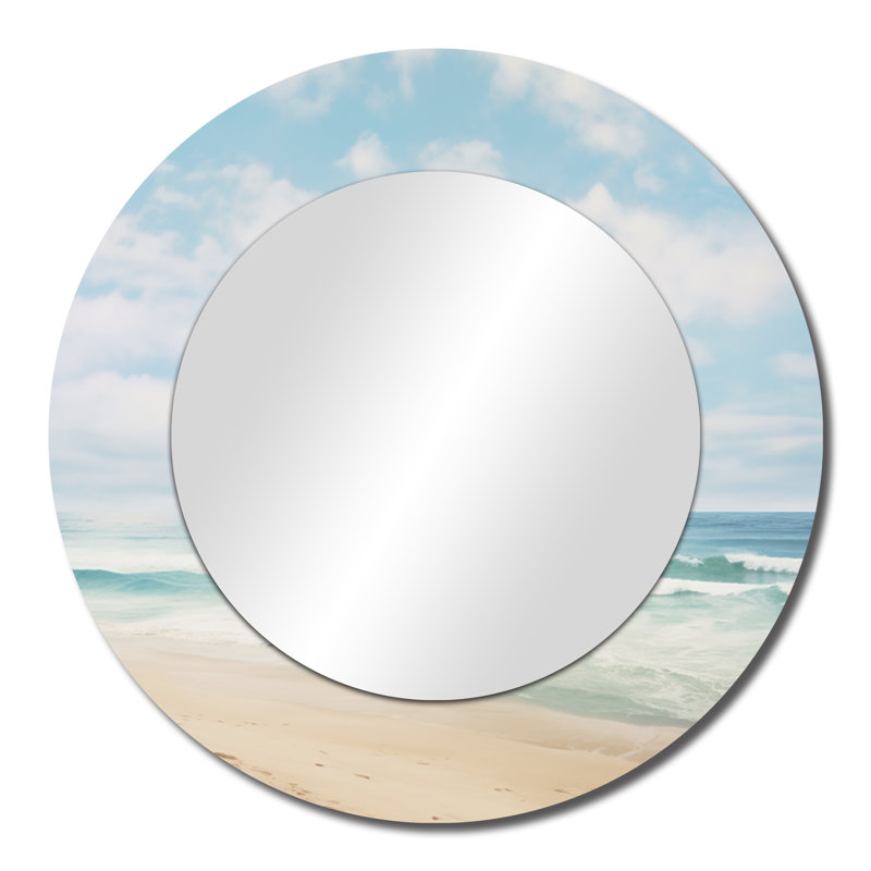 Scheck Beach Photo Coastal Tranquility III - miroir mural décoratif de plage, miroir rond beige, impression d'art en métal