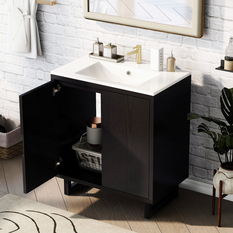 Ensemble de meuble-lavabo 30 po avec lavabo, armoire combinée, armoire de rangement pour salle de bain, structure en bois massif