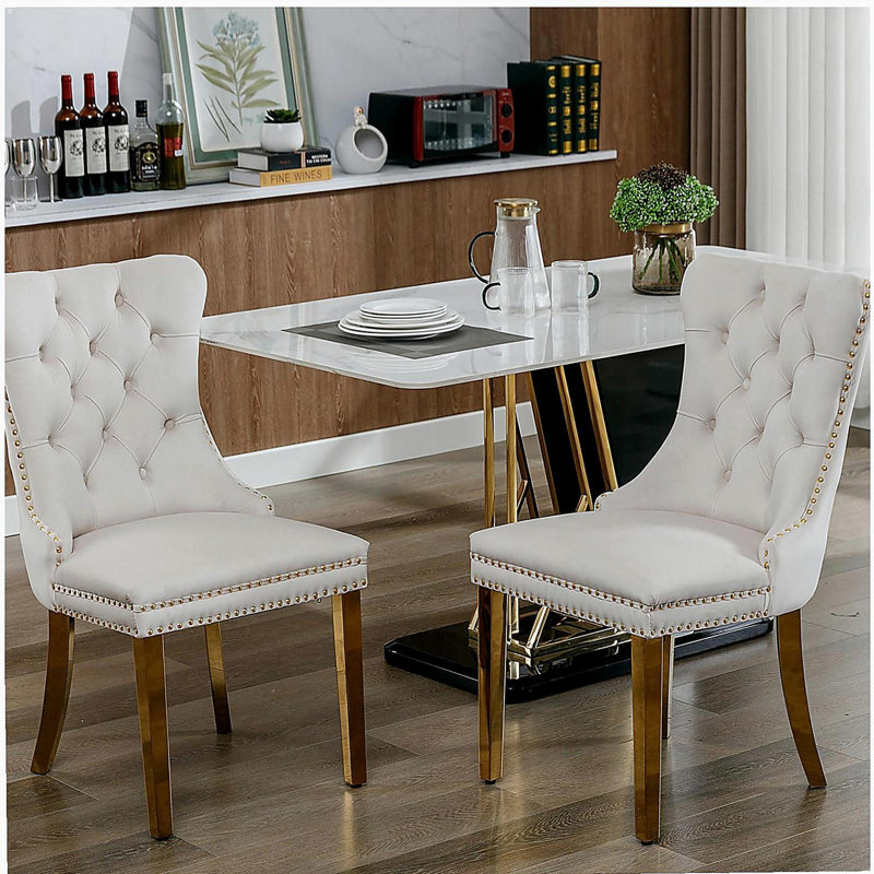 Tufted Solid Wood Contemporary Velvet Upholstered Dining Chair with Golden Stainless Steel Plating Legs,Nailhead Trim,Set of 2