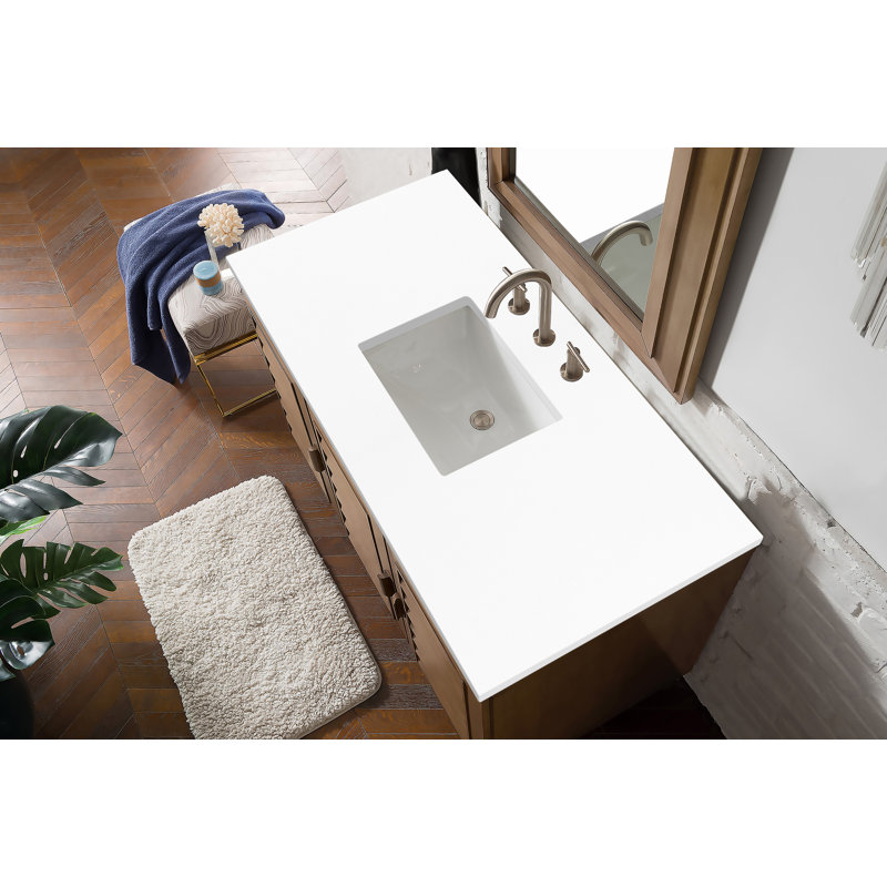 Portland 48'' W Single Vanity, Whitewashed Walnut, White Zeus, Widespread