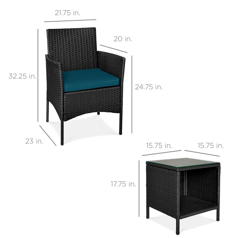 Patio Bistro Set, Black, Peacock
