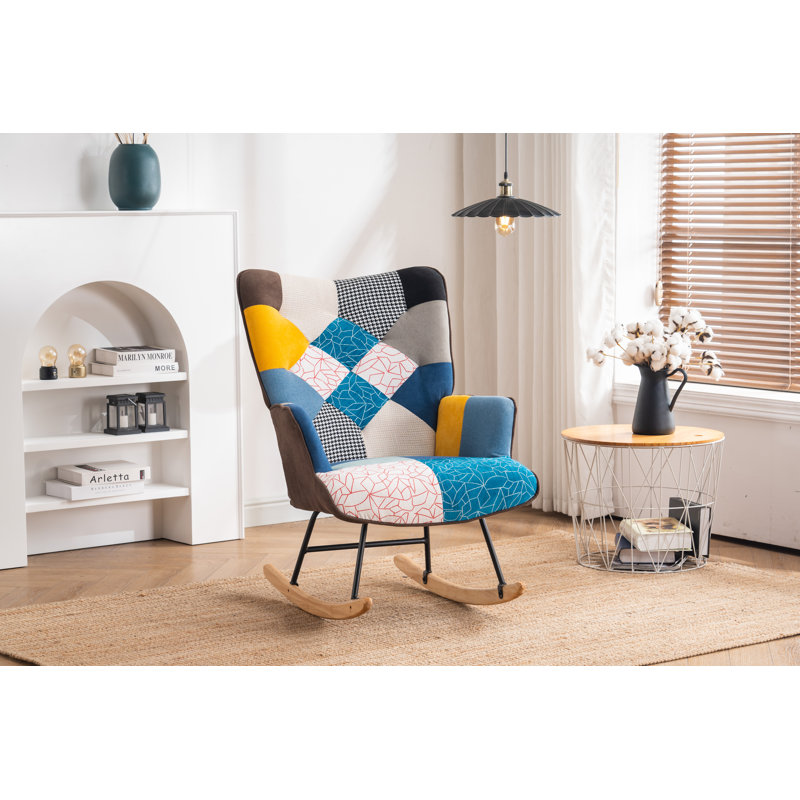 Chaise berçante Khurshida, Bleu / brun / gris